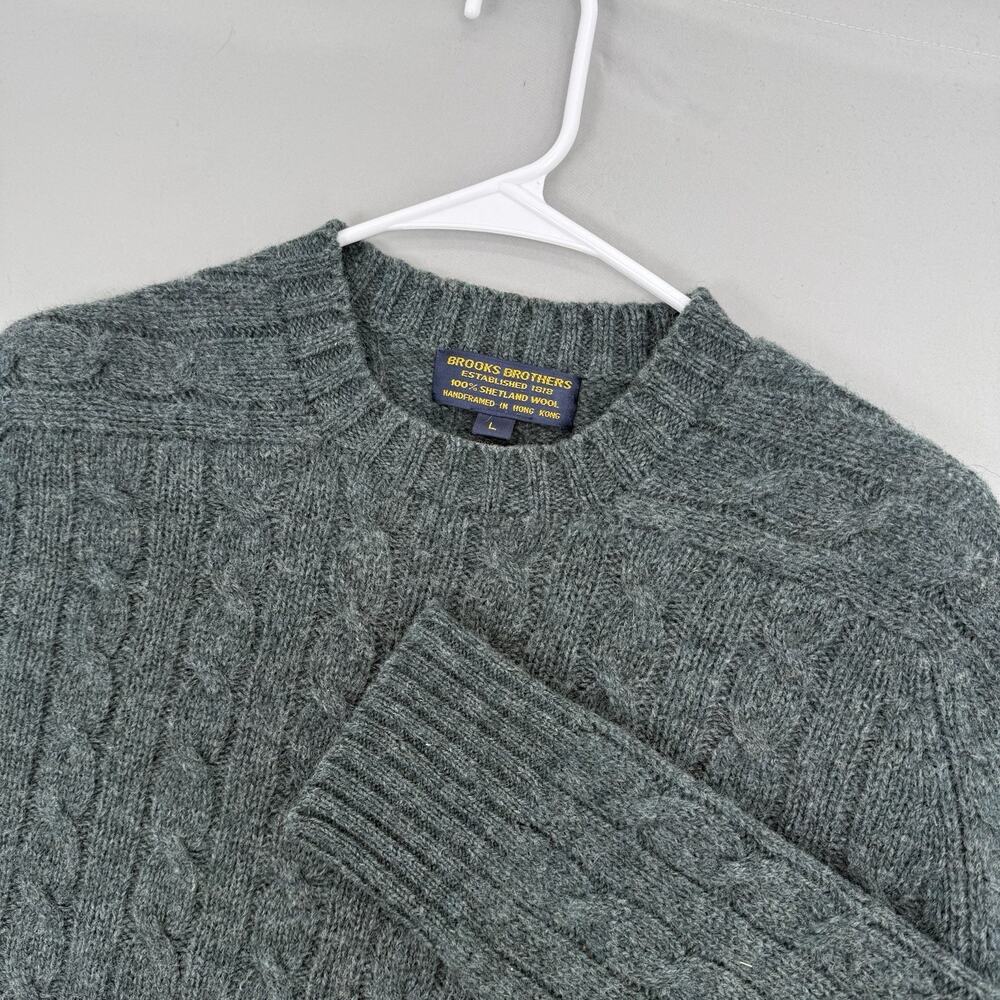 VTG Brooks Brothers Shetland Wool Sweater Cable Knit Mens Large Green Hong Kong